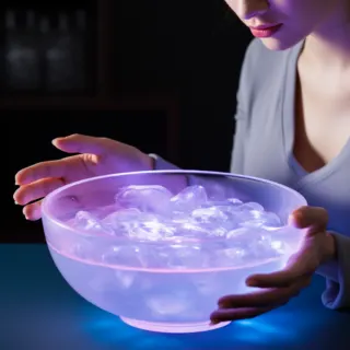 Woman drying her gel nail polish manicure using an ice bath