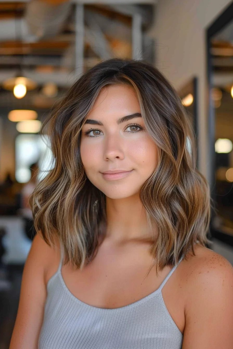 This bob features deep, natural brown tones with subtle highlights that add depth and dimension. The layers are artfully blended, enhancing the natural wave and movement of the hair. The overall style is effortless and polished, perfect for any setting.