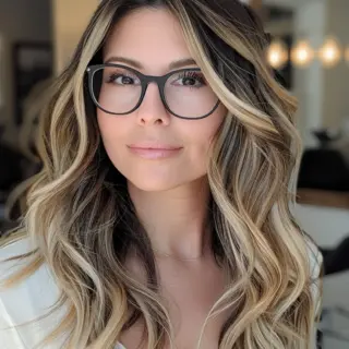 The medium-length waves in this style are characterized by their soft, flowing texture, giving a relaxed and effortless appearance. The color is a harmonious blend of cool ash blonde tones with darker undertones, offering a modern, chic feel that enhances the overall look.