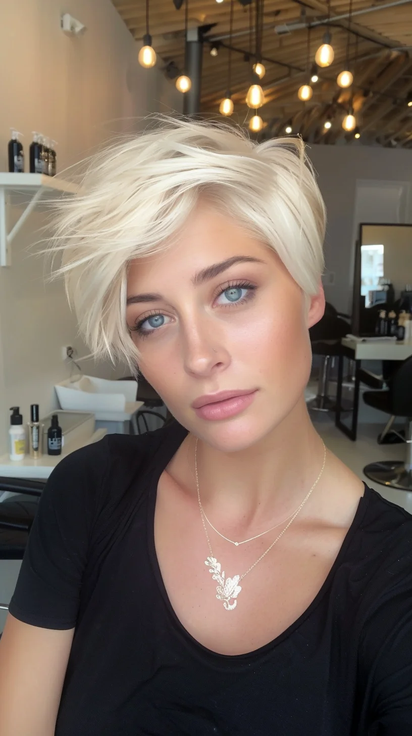 Long, layered baby blonde creation features gentle waves and incredible brightness. Root area shows subtle shadowing that transitions flawlessly to lighter ends. Multiple layers create natural movement while varying blonde tones catch light differently with each turn. Crown volume combines with face-framing pieces for beautiful flow.