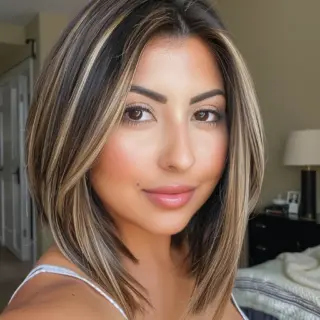 Bold money-piece highlights frame the face in this high-contrast lob where deep brunette roots meet bright blonde strands. Dramatic color blocking creates a statement look with stark differentiation between dark and light sections. Sleek straight styling shows off the precise color placement, with darker sections at the crown transitioning to predominantly blonde through the lengths.
